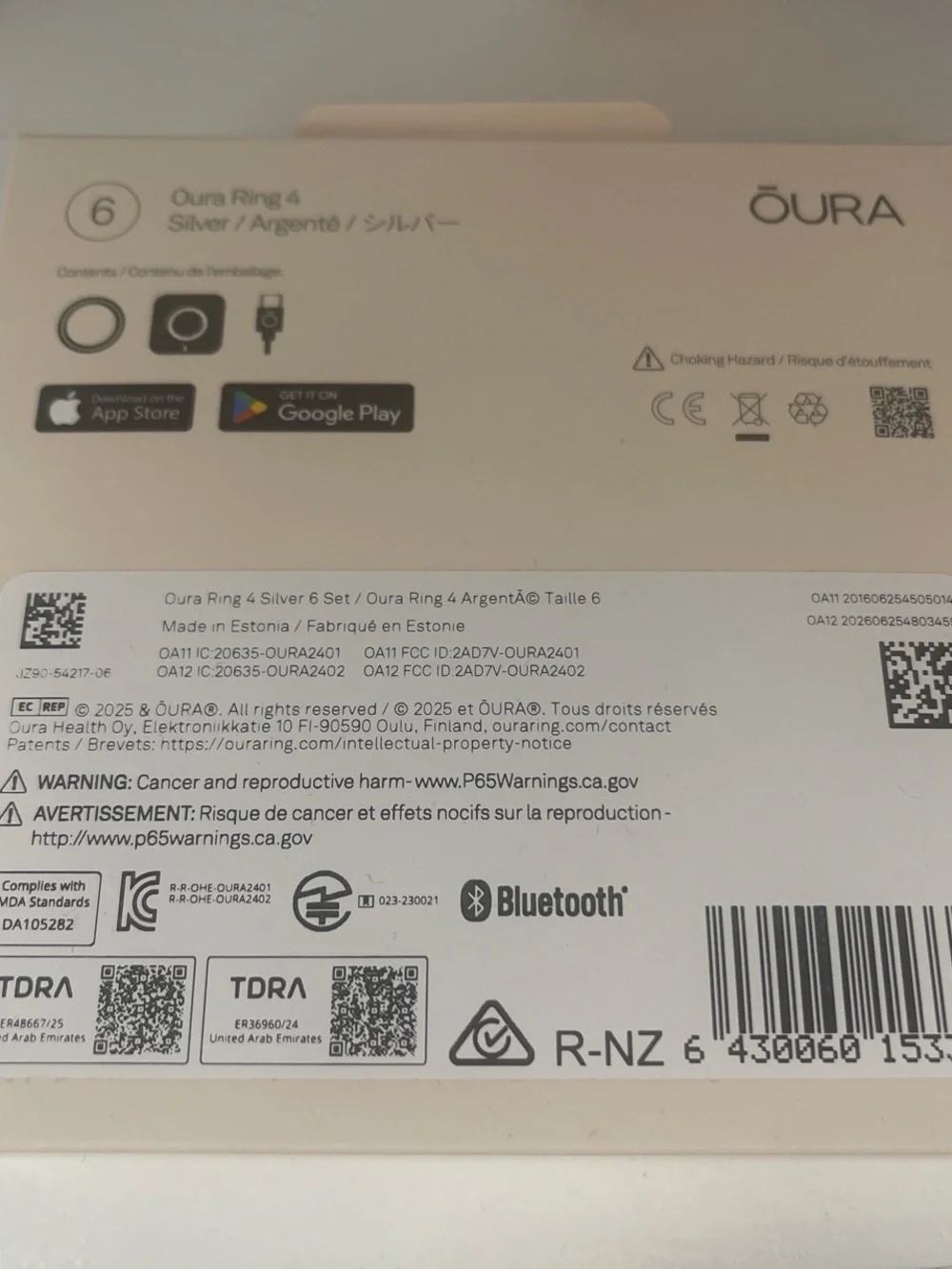 Oura Ring 4 in Silver size 6- Smart Ring